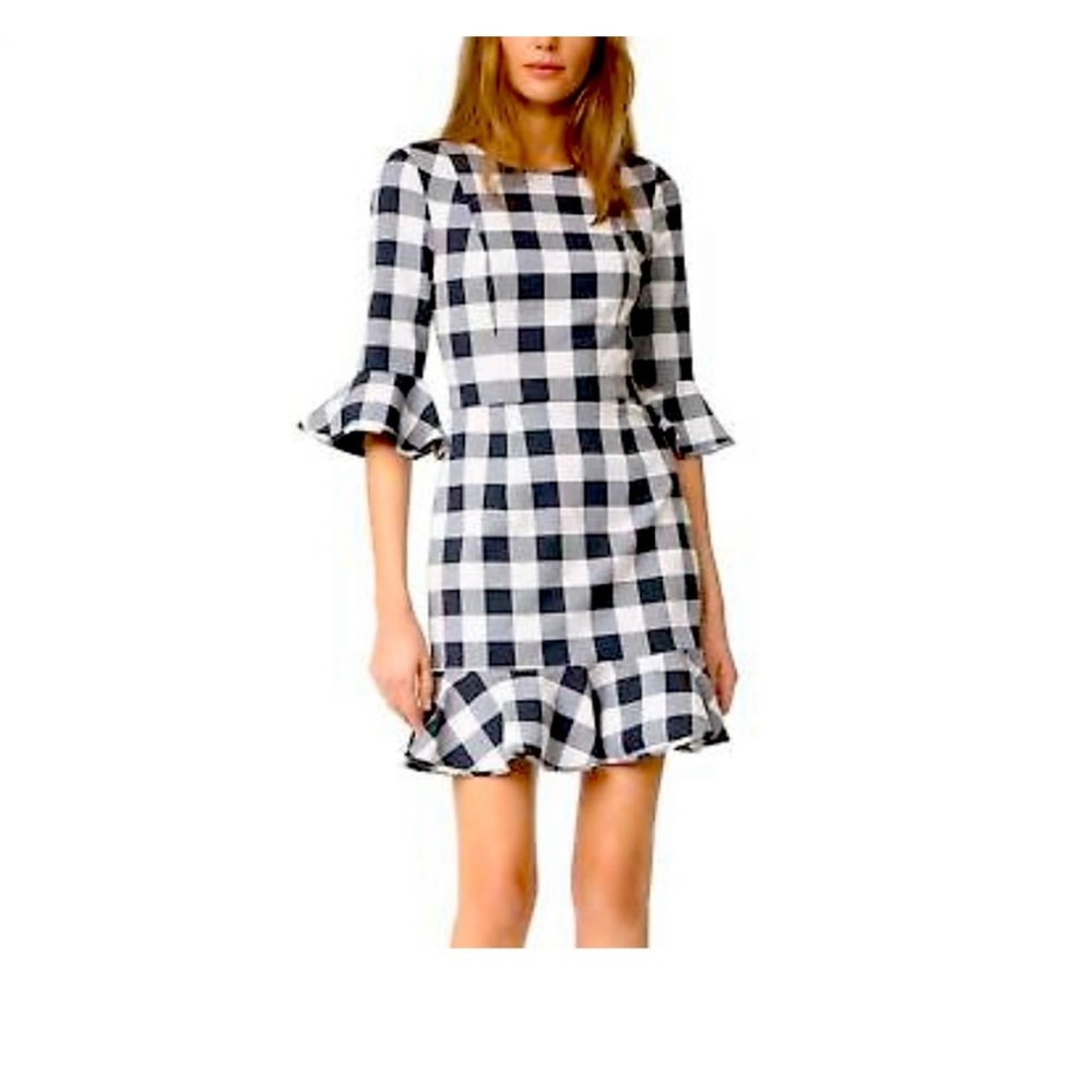 Black Halo Brooklyn Dress in Two-Tone‎ Gingham Plaid Cocktail Mini Dress $390